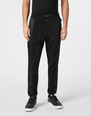 Trousers Jogging Nylon Inserts Monogram Strass