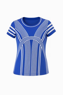 Top de punto con gráfico azul real para mujer: manga corta, corte elástico