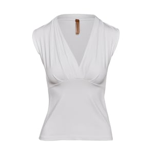 Top de punto blanco sin mangas con cuello en V – Tejido elástico en mezcla de algodón