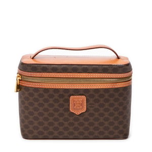 Celine Vintage Top Handle Toiletry Pouch  en Marrón Lona recubierta