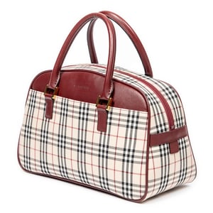 Burberry Front Pocket Boston  en Beige/Burdeos Lienzo