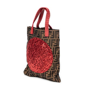 Fendi Sequins Flat Tote  en Rojo/Caqui/Negro Lienzo