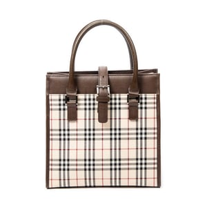 Burberry Small Square Tote  en Beige/Marrón Lienzo