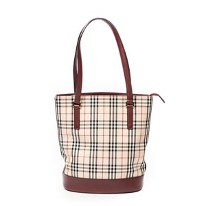 Burberry Small Bucket Zip Tote  en Beige/Burdeos Lienzo