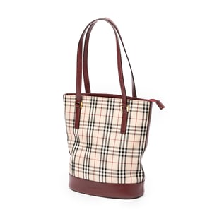 Burberry Small Bucket Zip Tote  en Beige/Burdeos Lienzo