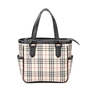 Burberry Side Pocket Zip Tote  en Beige/Negro Lienzo