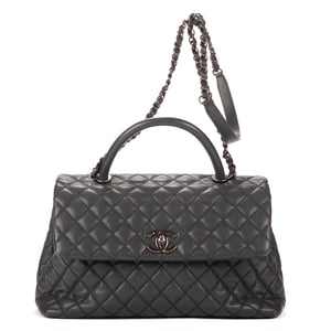 Chanel Timeless Top handle Large en Gris Piel de becerro
