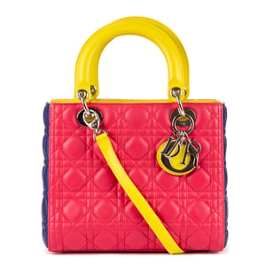 Dior Medium Lady-D  en Amarillo/Rosa/Azul Piel de becerro