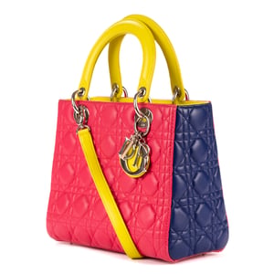 Dior Medium Lady-D  en Amarillo/Rosa/Azul Piel de becerro