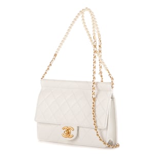 Chanel Vintage Pearl Wallet on Chain  en Blanco Piel de becerro