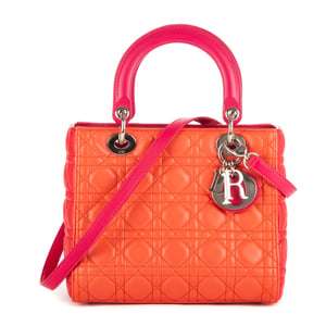 Dior Medium Lady-D  en Naranja/Rojo Piel de becerro