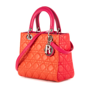 Dior Medium Lady-D  en Naranja/Rojo Piel de becerro