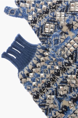 Guantes de punto sin dedos, largos y cálidos, con tachuelas, en azul, blanco, azul y multicolor.