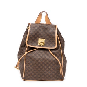 Celine Small Flap Drawstring Backpack  en Beige/Marrón Lona recubierta