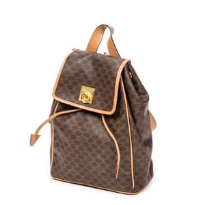 Celine Small Flap Drawstring Backpack  en Beige/Marrón Lona recubierta