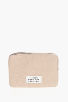 Bolso bandolera MM11 5A de piel texturizada con detalle de lona en rosa