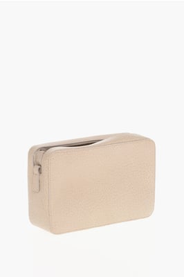 Bolso bandolera MM11 5A de piel texturizada con detalle de lona en rosa