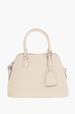 Bolso MM11 5AC de piel texturizada con detalle de lona en beige