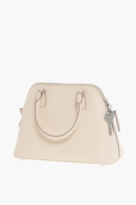 Bolso MM11 5AC de piel texturizada con detalle de lona en beige