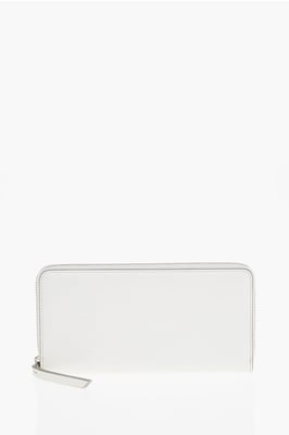 Cartera MM11 de piel texturizada con cremallera en color blanco