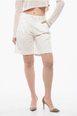 Pantalones cortos elásticos con doble pliegue en blanco