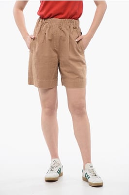 Pantalones cortos de mezcla de lino con cinturilla elástica en beige