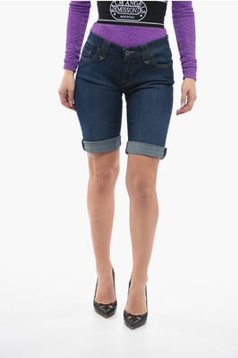Shorts vaqueros elásticos de 5 bolsillos en azul