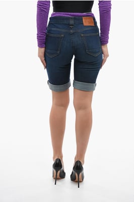 Shorts vaqueros elásticos de 5 bolsillos en azul
