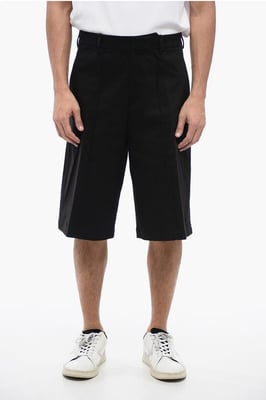Pantalones cortos chinos de algodón elástico con trabillas para cinturón en negro