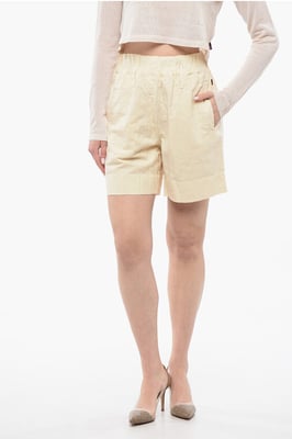 Pantalones cortos de mezcla de lino con cinturilla elástica en beige