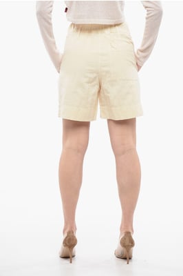 Pantalones cortos de mezcla de lino con cinturilla elástica en beige