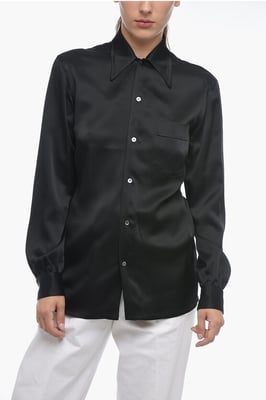 Camisa de satén MM1 con cuello italiano en color negro