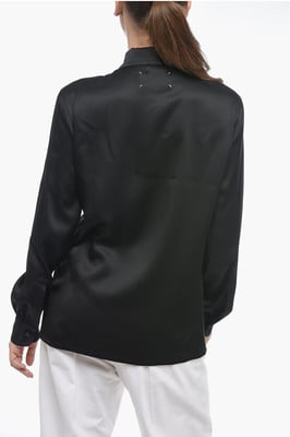 Camisa de satén MM1 con cuello italiano en color negro
