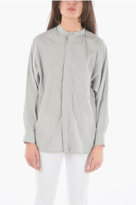 Camisa oversize a rayas con bolsillo en el pecho en gris