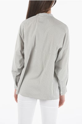 Camisa oversize a rayas con bolsillo en el pecho en gris
