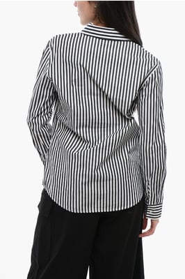 Camisa sahariana de hilo a rayas Awning en blanco y negro
