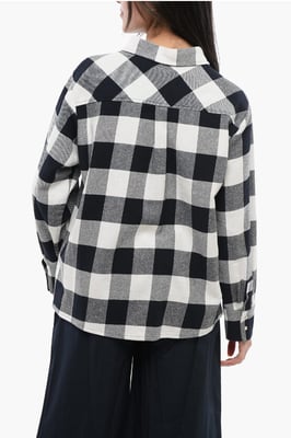 Camisa de mezcla de algodón a cuadros con detalles de flecos en blanco y negro