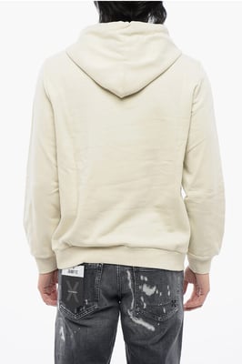 Sudadera con capucha de algodón cepillado con logotipo bordado en beige