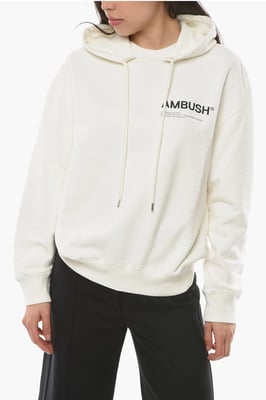 Sudadera con capucha MULTICORD de algodón cepillado en blanco
