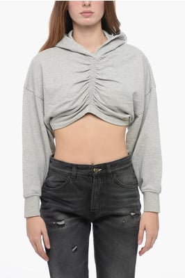 Sudadera corta con capucha de algodón en gris