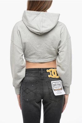Sudadera corta con capucha de algodón en gris