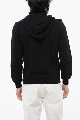 Sudadera con capucha y cremallera de algodón cepillado con strass tribal en negro