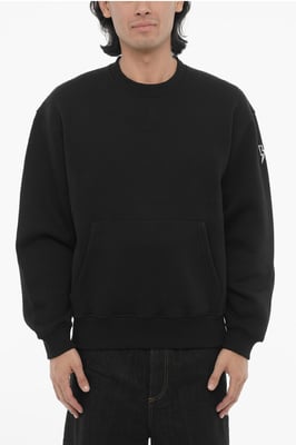 Sudadera de cuello redondo de ajuste fácil en mezcla de algodón polar en negro