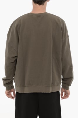 Sudadera de cuello redondo con efecto vintage y monograma en relieve en verde militar