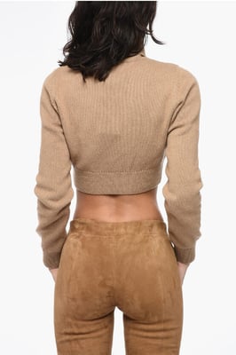 Suéter de cuello alto SUNSET corto bordado en beige