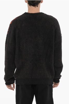 Jersey de cuello redondo de nailon con bordado en contraste en negro y rojo