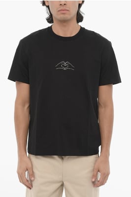 Camiseta de algodón con cuello redondo y estampado en color negro
