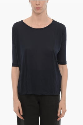 Camiseta holgada de cuello redondo en color liso en azul