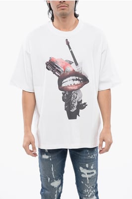 Camiseta holgada con estampado de diamantes de imitación en color blanco
