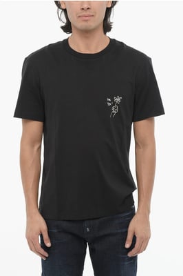 Camiseta de cuello redondo con estampado en contraste en negro de Cotton FOR YOU